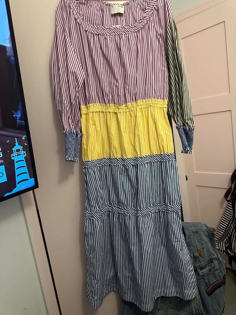 gorman Striped Colorblock Midi Dress in Yellow, Blue & Purple
